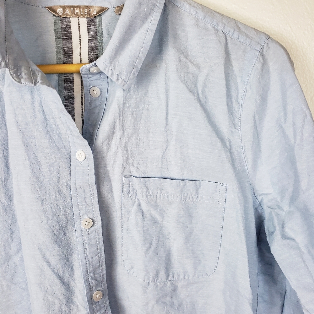 ATHLETA Blue Casual Button Down Collared Shirt Med - Picture 2 of 8